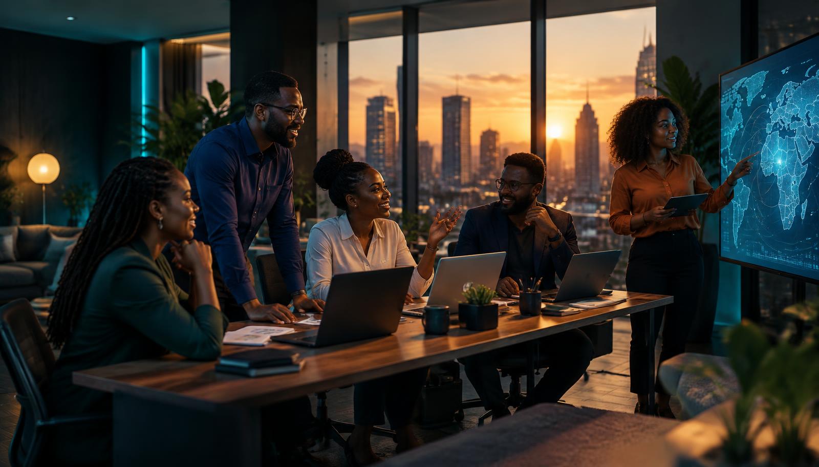 African technology professionals collaborating in a global office